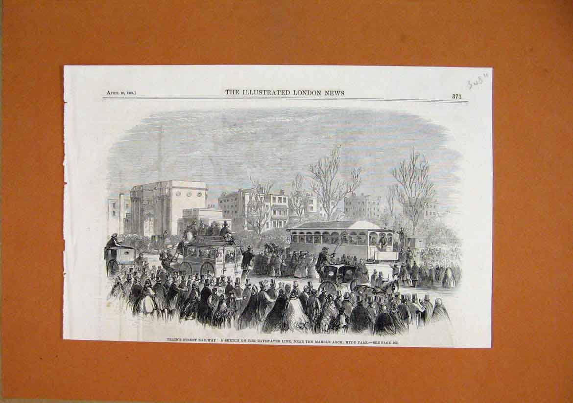 Old Antique Print 1861 Trains Street Railway Bayswater Line Marble Arch 19th