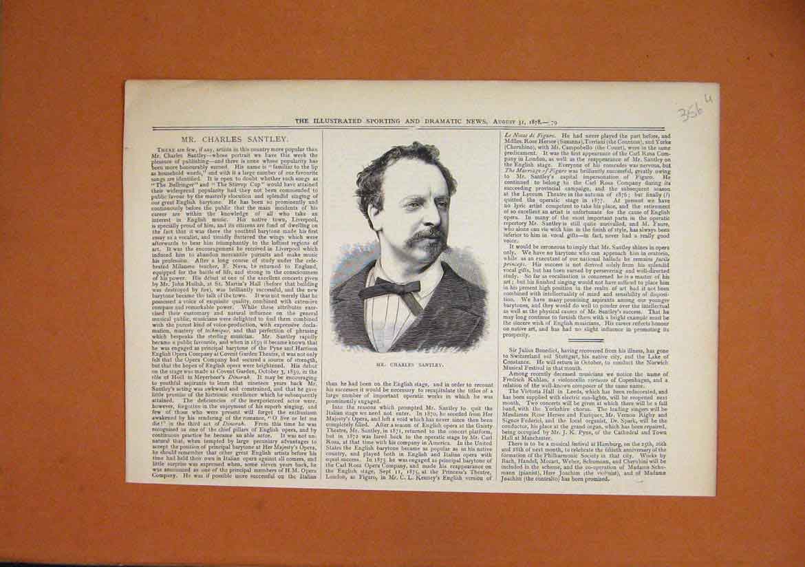 Original Old Antique Print 1878 Portrait Charles Stanley Artist Liverpool 19th