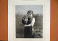 Original Old Antique Print 1877 Young Girl Coming Through Rye Water Jug Field