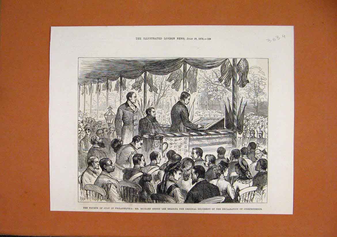 Original Old Antique Print 1876 Philadelphia Richard Henry Lee Independence Day