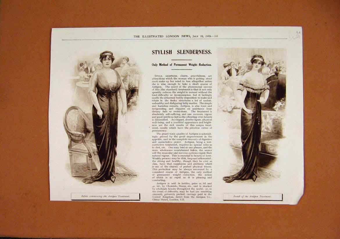 Original Old Antique Print 1913 Advert Antipon Treatment Weight-Reduction Women