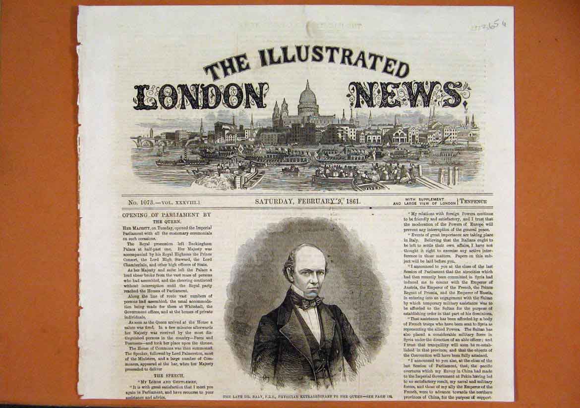 Old Antique Print 1861 Portrait Late Baly Physician Extraordinary Queen 19th