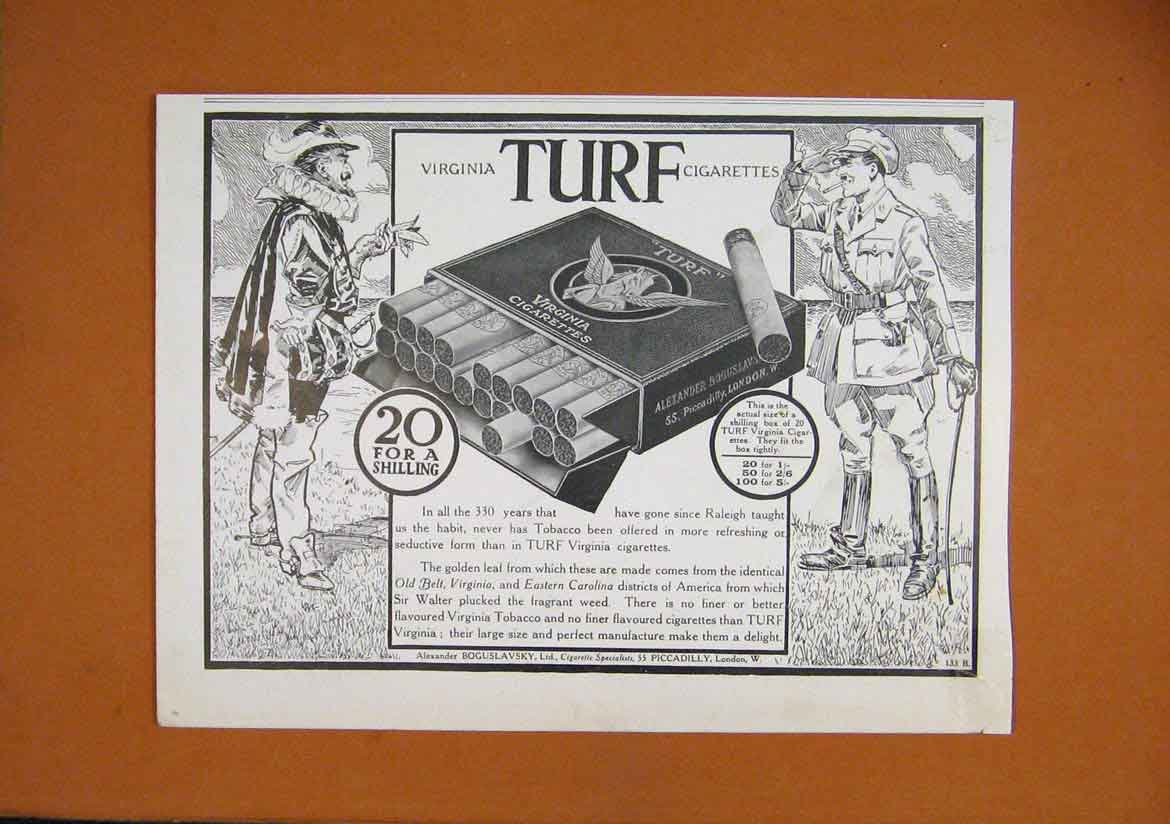 Original Old Antique Print Advert Virginia Turf Cigarettes Piccadilly Men