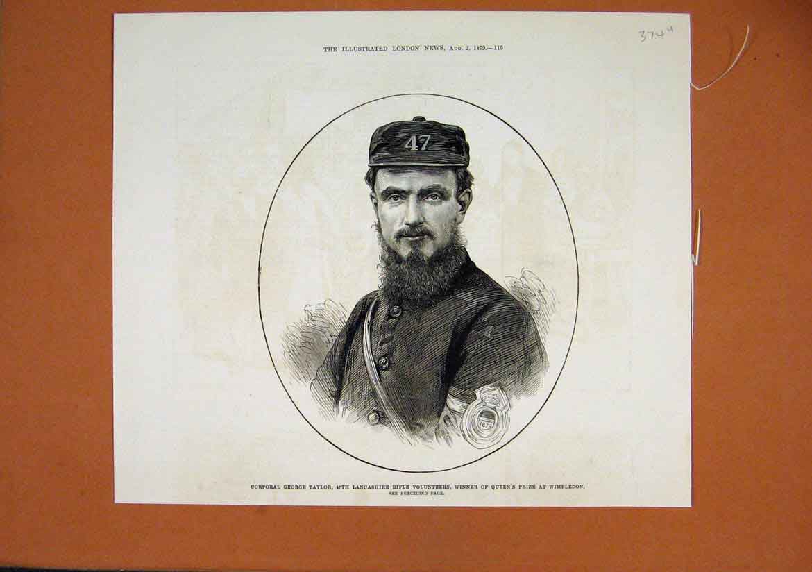 Original Old Antique Print 1879 Corporal George Taylor Rifle Volunteers 19th