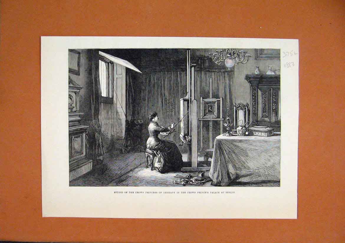 Original Old Antique Print 1883 Studio Crown Princess Germany Palace Berlin