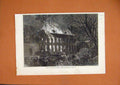 Original Old Antique Print 1863 Fire Royal Military College Sandhurst Fine Art