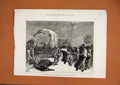 Original Old Antique Print Fleet-Street Snowstorm 1881 Horse Carriage Men Wind