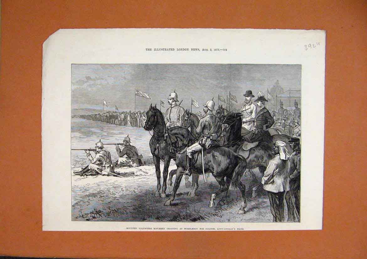 Old Antique Print 1873 Mounted Volunteer Riflemen Colonel Lloyd-Lindsay 19th