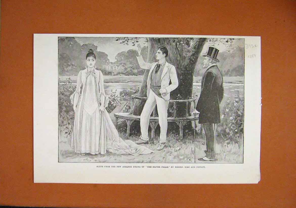 Old Antique Print 1889 Scene Adelphi Drama Silver Falls Theatre Pettitt 19th