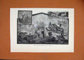 Original Old Antique Print 1883 Fresco Paintings Discovered Pompeii Animals Art