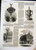 Original Old Antique Print 1861 Townhall Hereford Cup Sultan Turkey Johnson Tree