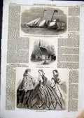 Original Old Antique Print Paris Fashion 1861 Church Chamouni Steam-Yacht Pacha