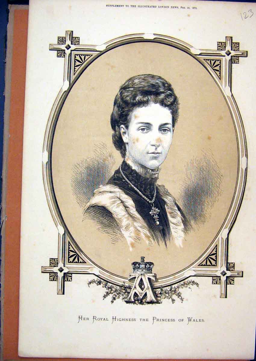 Original Old Antique Print 1872 Speia Portrait Royal Highness Princess Wales