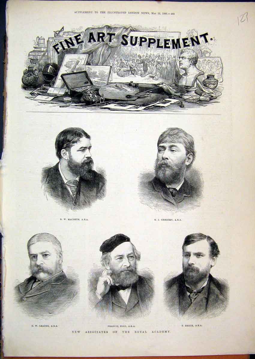 Original Old Antique Print 1883 Associates Royal Academy Macbeth Gregory Brock