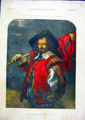 Original Old Antique Print 1856 Colour Standard Bearer Water Flag Sword 19th