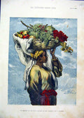Original Old Antique Print 1856 Colour Sketch Fruit Market Rio De Janerio Woman