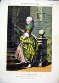 Original Old Antique Print Colour 1856 Haddon Hall Derbyshire Woman Step 19th