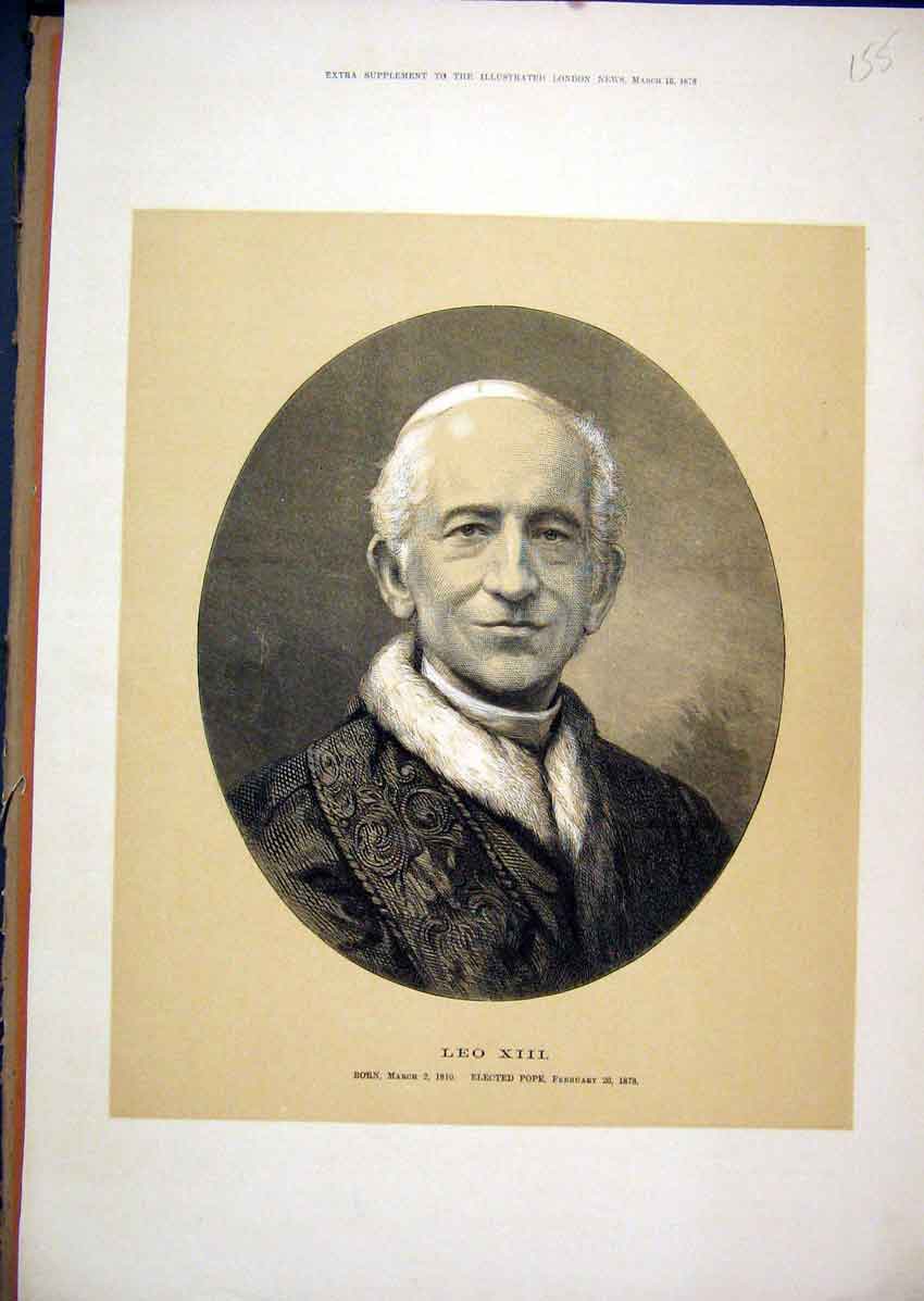 Original Old Antique Print Speia 1878 Catholic Pope Leo Xiii 19th