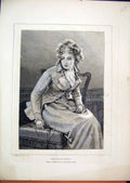 Original Old Antique Print 1870 Portrait Beautiful Young Woman Sitting Chair