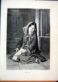 Original Old Antique Print 1869 Young Girl Sleeping Sitting Corner Victorian