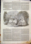 Original Old Antique Print 1861 Paris Fashions July Women Beautiful Dresses 19th