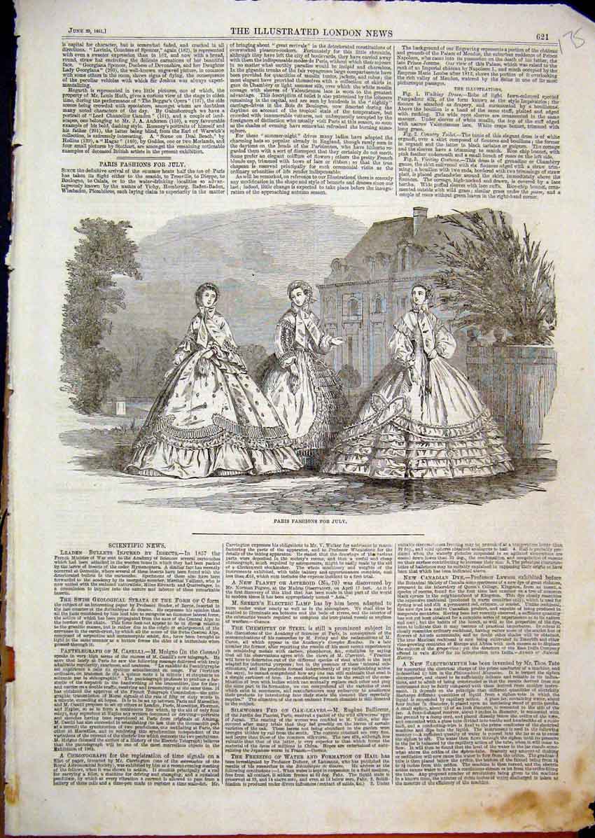 Original Old Antique Print 1861 Paris Fashions July Women Beautiful Dresses 19th