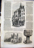 Old Antique Print 1866 1866 College Physician Garrison Church Font Naples 19th