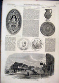 Original Old Antique Print 1864 Shakspeare House Henley Street Salver Jug Medal
