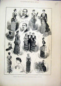Original Old Antique Print 1882 Sketches Calico Ers Ball Machester Townhall 19th