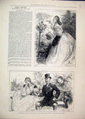 Original Old Antique Print Pulcheria Colonel 1882 Sitting Bench Garden Romance