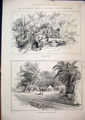 Old Antique Print 1885 Nile Expedition Wolseley Head-Quarters Korti Boats 19th