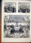 Original Old Antique Print 1873 Mayors Banquet York Table Procession Dinner 19th