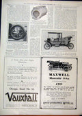 Original Old Antique Print 1911 Advert Maxwell Mascotte Motor Car Vauxhall Wheel