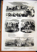 Original Old Antique Print C1850 Horse Racing Start Jockey Mounted Cheering 19th