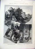 Original Old Antique Print English Homes 1885 Windsor Castle Norman Tower Garden