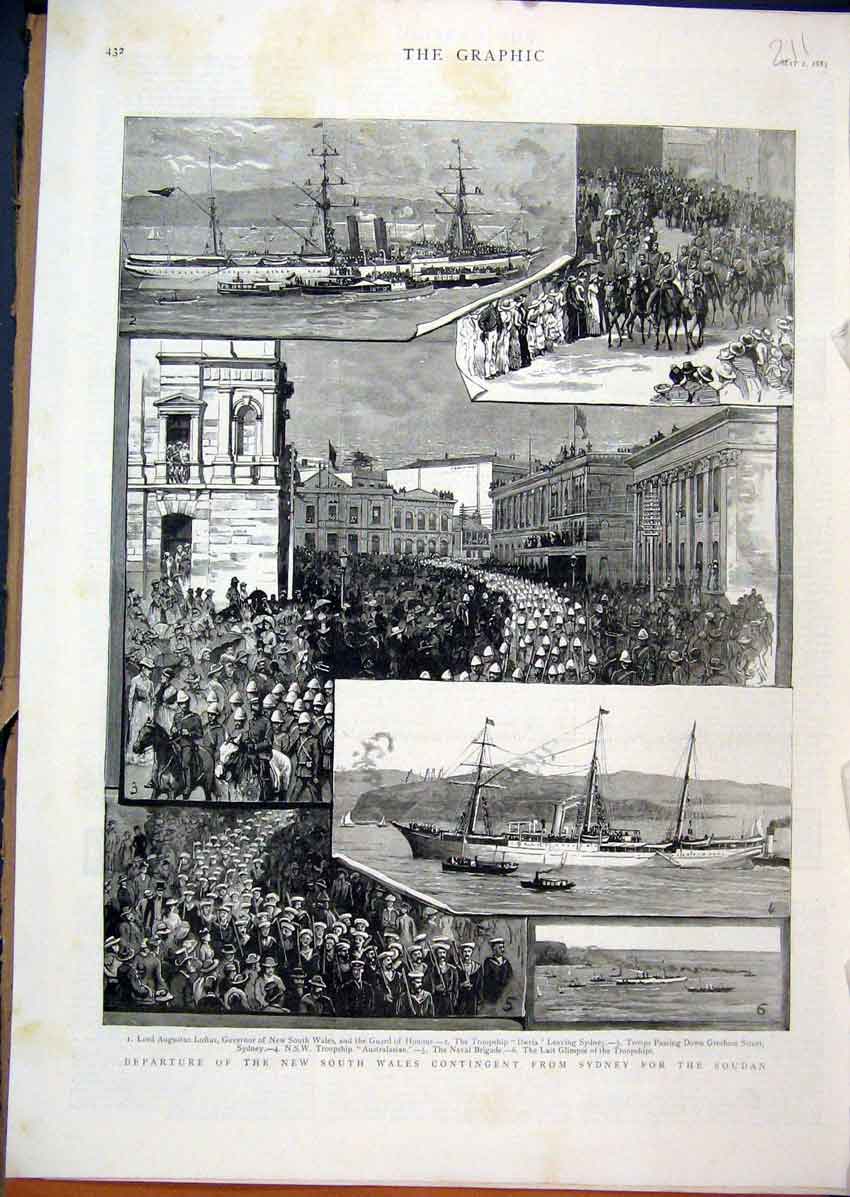Old Antique Print 1885 Lord Augustus Loftus Troopship Iberia Naval Guard 19th