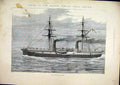 Original Old Antique Print 1877 Ship Queens Jubilee Naval Review Inflexible Flag