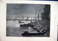 Original Old Antique Print Sketches Cairo Egypt 1883 Harbour Boulak Boats 19th