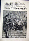 Original Old Antique Print 1886 Queen Parlaiment Corridor House Lords Passing