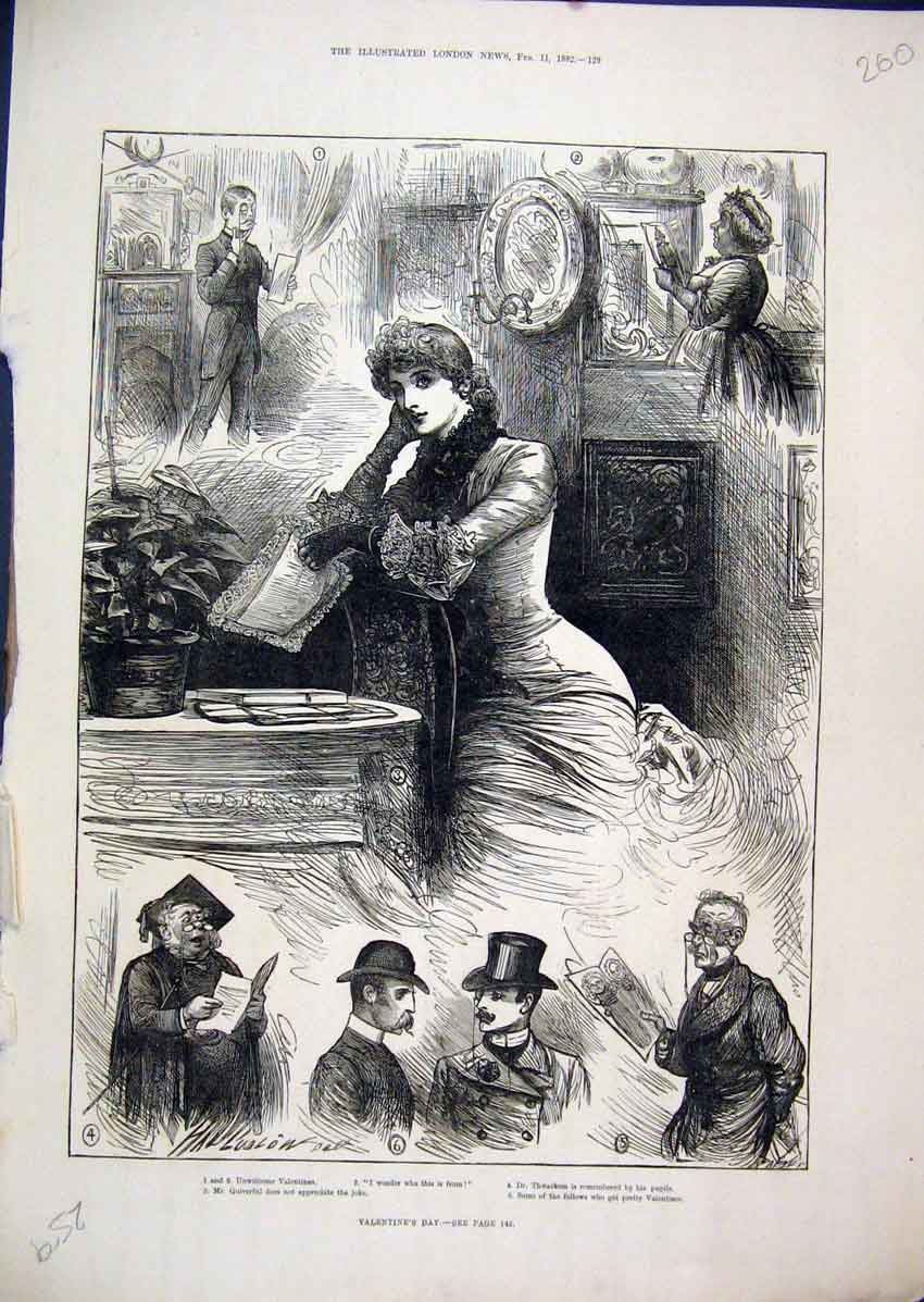 Original Old Antique Print 1882 Valentines Day Quiverful Thwackem Romance 19th