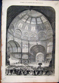 Original Old Antique Print 1873 Alexandria Palace Opening Crowds People Interior