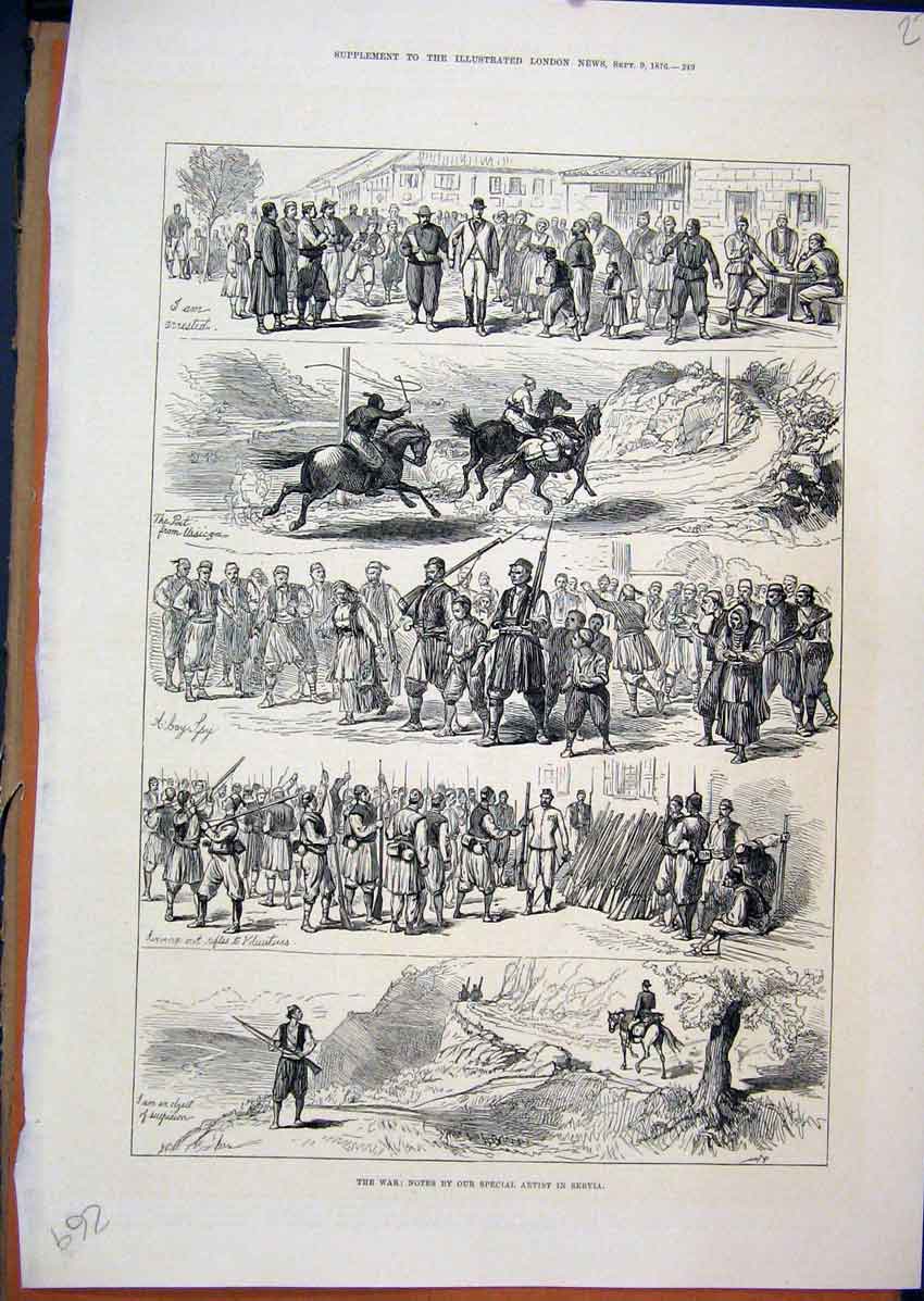 Original Old Antique Print War Horses 1876 Volunteers Arrested Rifle Mountain