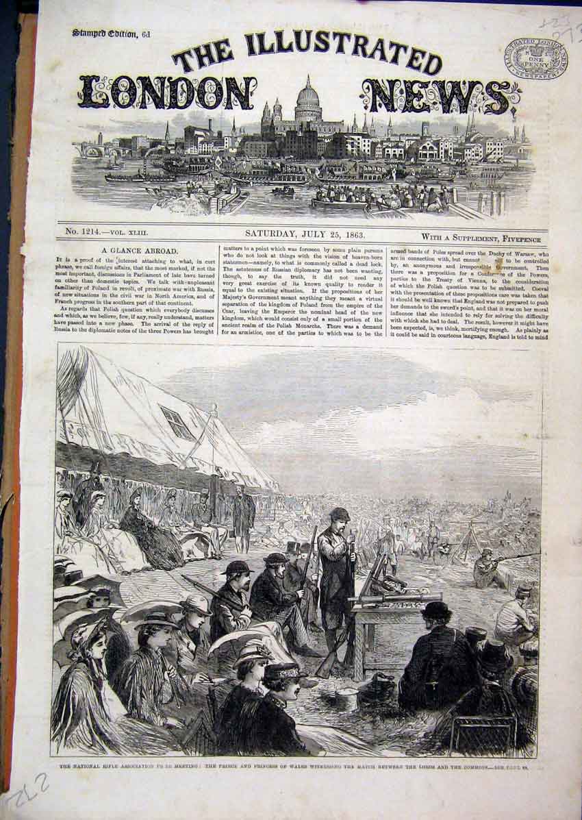 Old Antique Print National Rifle Meeting 1863 Princess Wales Match Lords 19th