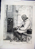 Original Old Antique Print Church Man Stick Worshipers 1886 19th