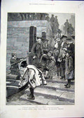 Original Old Antique Print Naval Officer Leaving Boat Goodbye Emotions 1886 19th