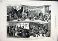 Original Old Antique Print Europeans Egypt Refugee Ship 1882 Dinner Time Britain