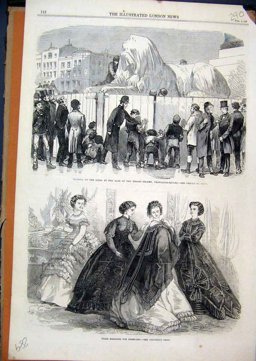 Original Old Antique Print 1867 Paris Fashion July Women Dresses Nelson Column