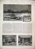 Original Old Antique Print Wintry Weather River Thames 1881 Flood Lambeth Storm