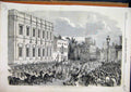 Original Old Antique Print 1854 Parliament Royal Procession Passing Whitehall