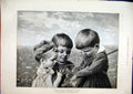 Old Antique Print 1889 Young Boys Girl Catching Butterflies Country Scene 19th